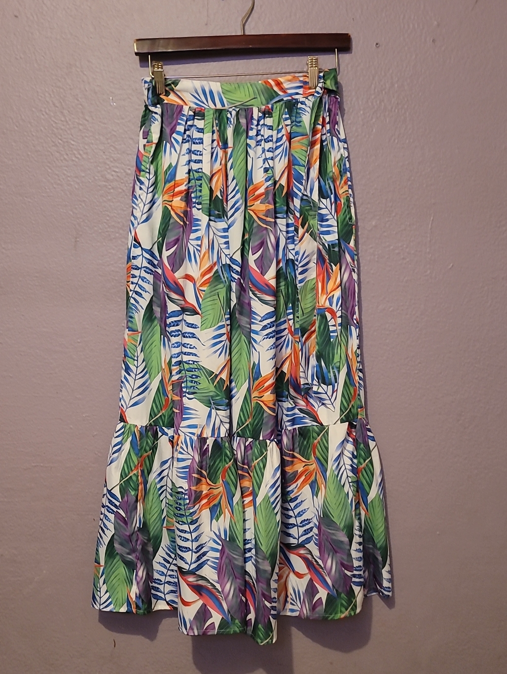 Rachel Zoe Tropical Tiered Maxi Skirt - Green/White/Orange/Purple/Blue